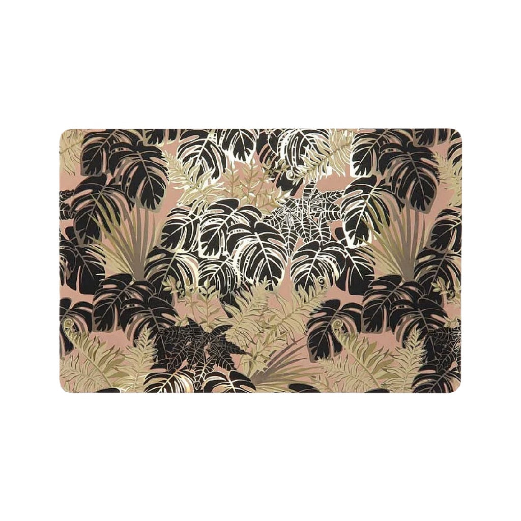Dessous de verre rectangulaire – motif feuillage tropical, rose et noir
